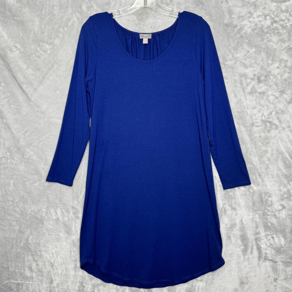 J Jill Wearever Tunic Dress Womens Small Petite Blue Stretch 3/4 Sleeve Pullover